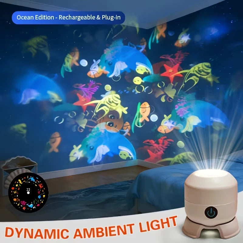 LED Projection Night Light Ocean Snowflake Christmas Dynamic USB Rechargeable Projector