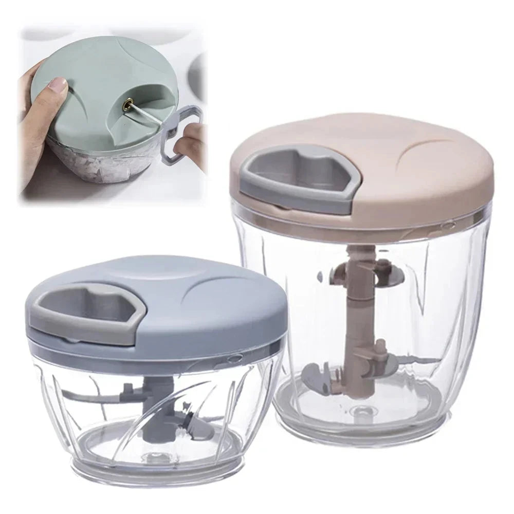 Manual Garlic Chopper & Vegetable Cutter - 500/900ml Rotating Slicer, Crusher & Meat Grinder