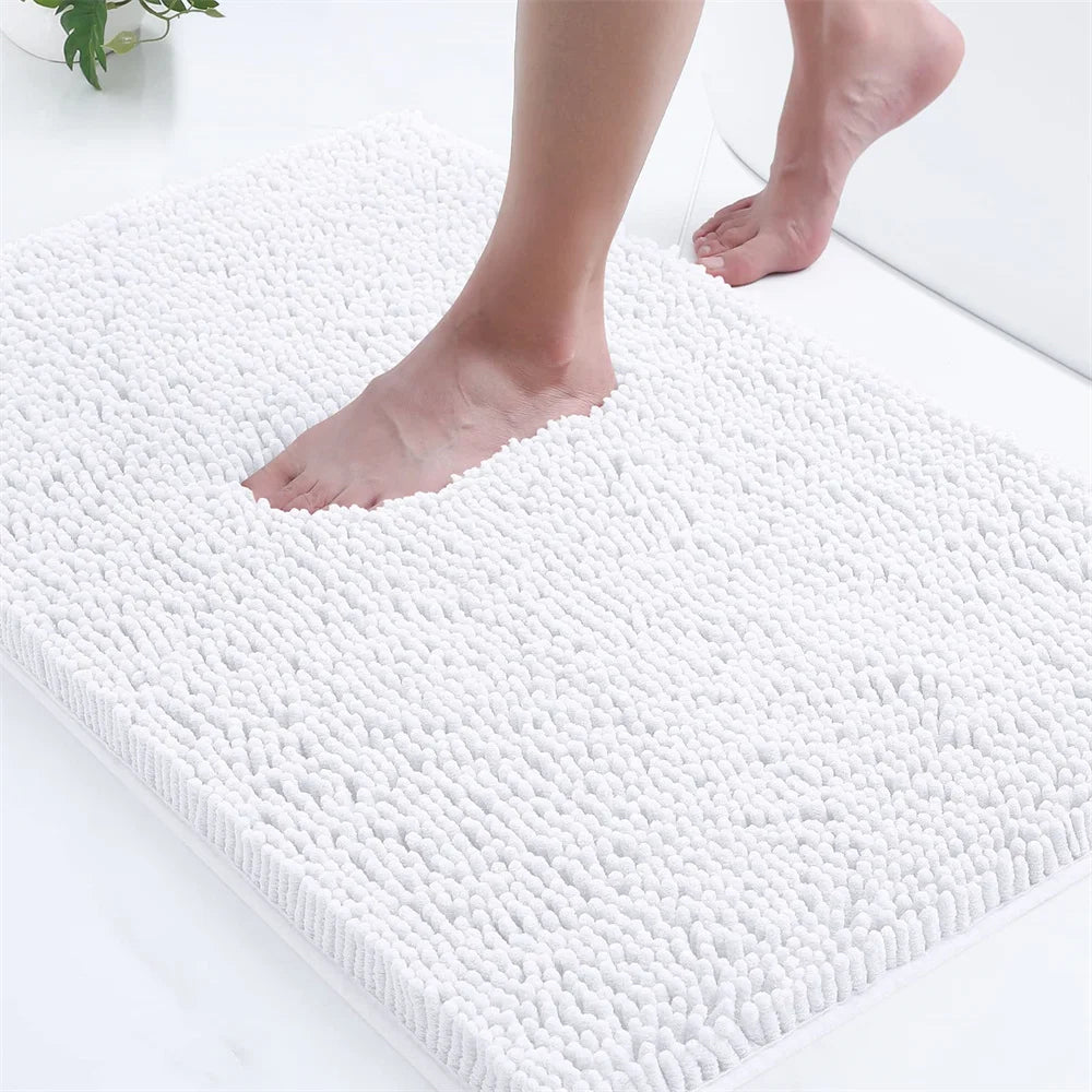 Olanly Chenille Bathroom Rug Non-Slip Bath Mat Soft Shower Bathroom Mat Floor Tub Fluffy Shag Bath Foot Rugs Microfiber Carpet