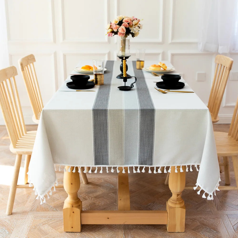 Battilo Linen Cotton Tablecloth Round Rectangular Table Cloth Waterproof Table Cover for Dining Coffee Table Kitchen Room Decor