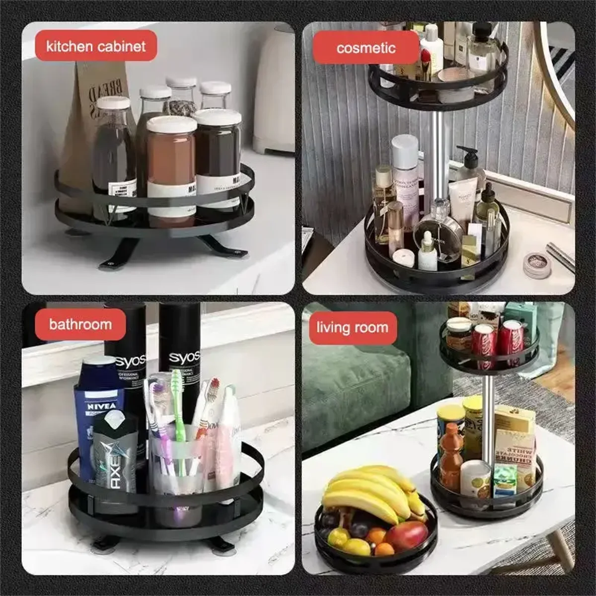 360° Rotating Spice Rack Organizer - Non-Skid Carbon Steel Seasoning & Jar Storage Tray
