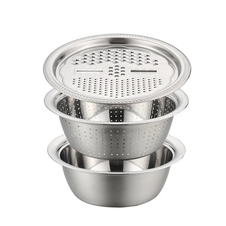 3 PCs Stainless Steel Vegetable Slicer Set with Drain Basket