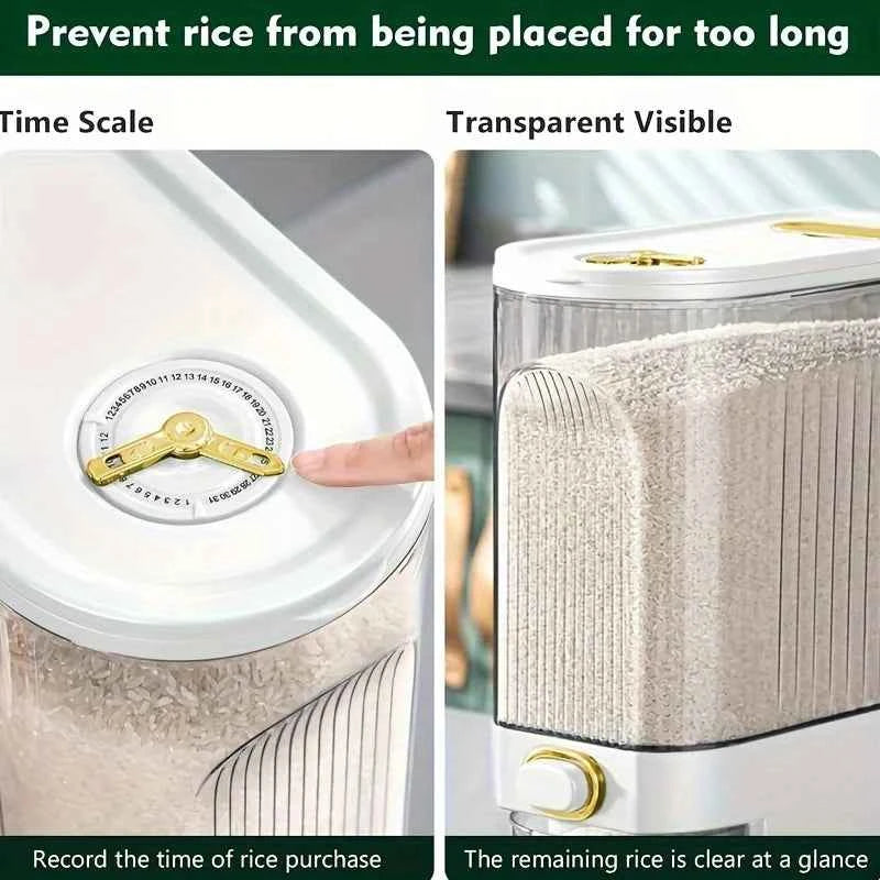 Large Kitchen Rice Dispenser - 5kg/10kg Pantry Storage Solution with Built-in Measuring Cup - Hom Haven