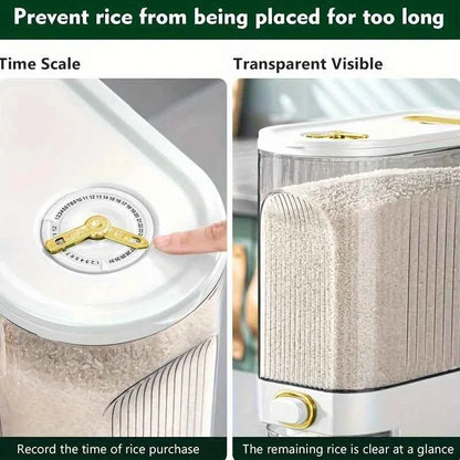 Large Kitchen Rice Dispenser - 5kg/10kg Pantry Storage Solution with Built-in Measuring Cup - Hom Haven