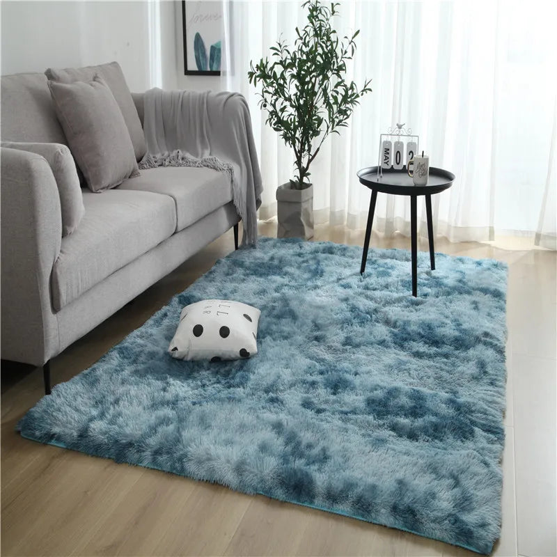 VIKAMA Tie-Dyed Fluffy Carpet - Warm Plush Bedside Rug & Play Mat for Living Room & Kids Room
