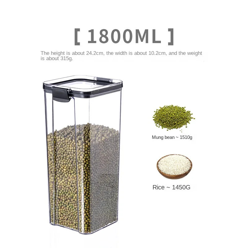 5-Piece Transparent Sealed Storage Jar Set - Stackable Airtight Kitchen Organizer for Dried Goods & Multigrain (700ml-1800ml)