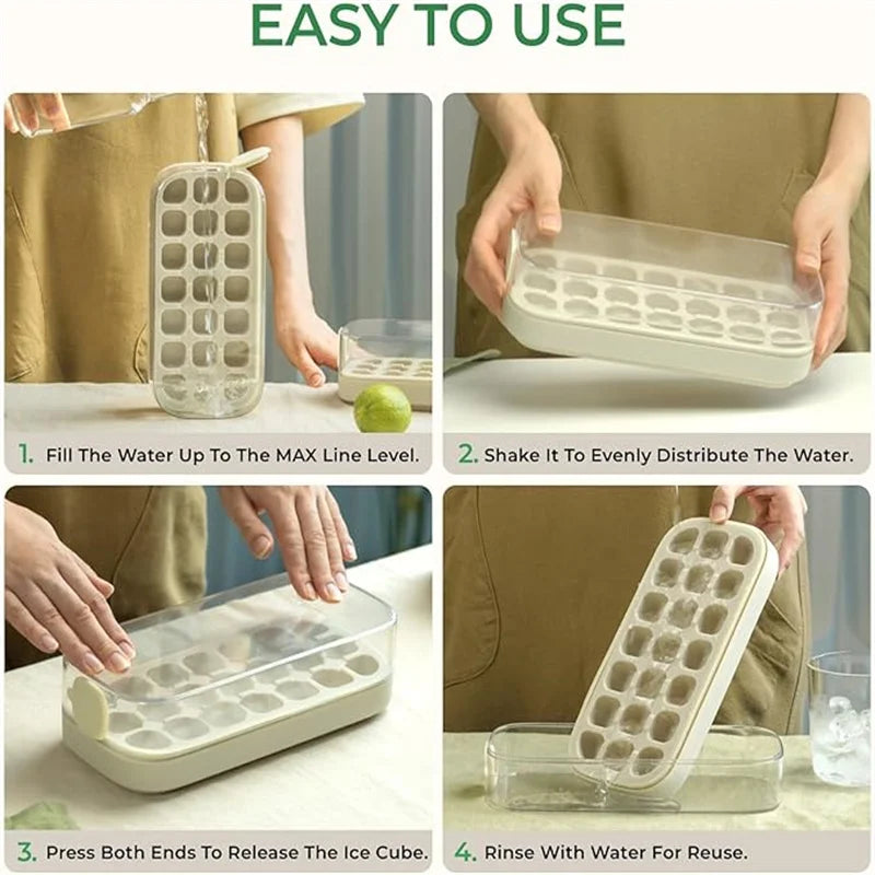 Ice Cube Tray with Lid & Bin, Quick-Release Freezer Ice Mold Set (7/14/21 PCs)