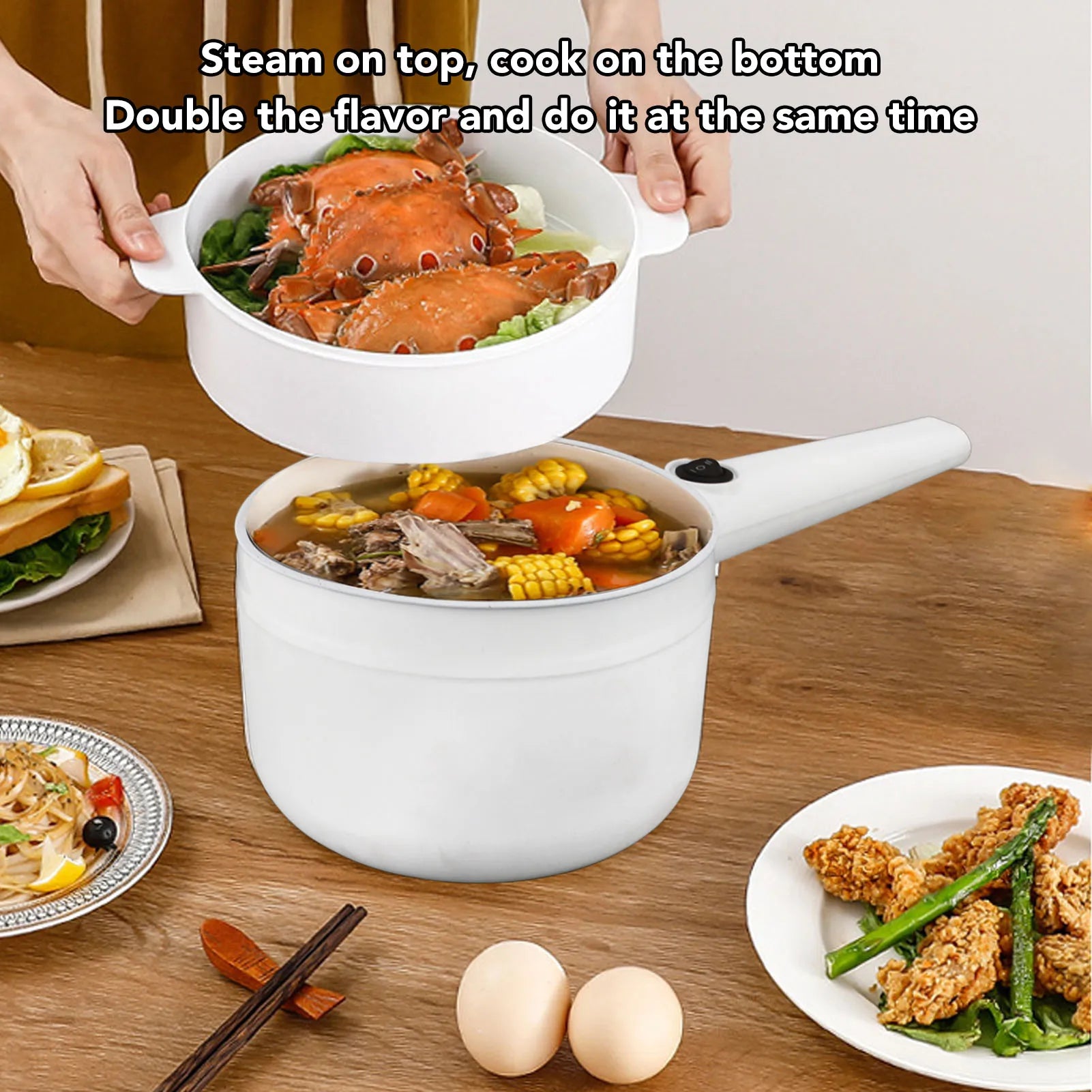 1.8L Electric Mini Cooking Pot – Non-Stick Ramen Cooker with Steamer (600W)