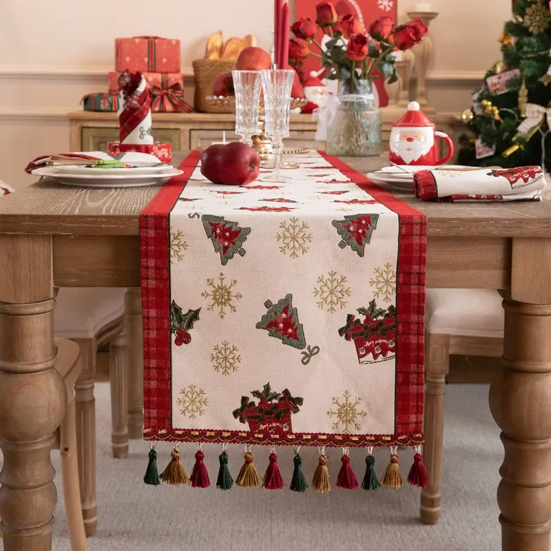 Christmas Snowflake Decoration Table Runner Jacquard Dining Cloth New Year Gift Winter Home Rustic Decor Bed Tail Flag Cover