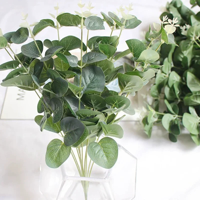Eucalyptus Leaf Stems Green Artificial Eucalyptus Leaves Decor Vase Artificial Plants Bendable Eucalyptus Bundle Faux 10PCS