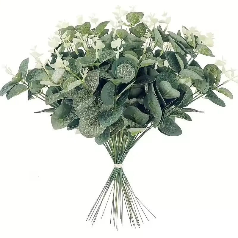 Eucalyptus Leaf Stems Green Artificial Eucalyptus Leaves Decor Vase Artificial Plants Bendable Eucalyptus Bundle Faux 10PCS