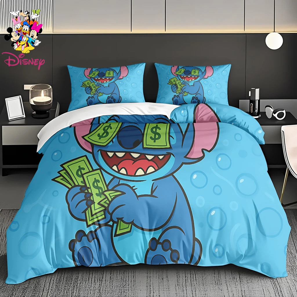 2/3pcs Disney Stitch & Mickey Duvet Cover Set Without Filler  Soft Bed Sheet,Skin-Friendly & Breathable Bedding Set Holiday Gift
