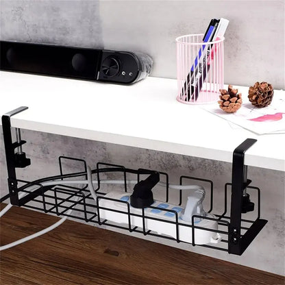 Under-Desk Cable Management Tray - No-Punch Metal Wire Organizer for Home Office & Kitchen - Hom Haven