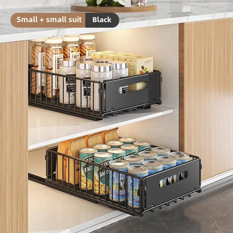Pull-Out Cabinet Storage Rack - Metal Kitchen Seasoning & Bathroom Deep Cabinet Organizer Basket
