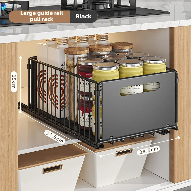 Pull-Out Cabinet Storage Rack - Metal Kitchen Seasoning & Bathroom Deep Cabinet Organizer Basket
