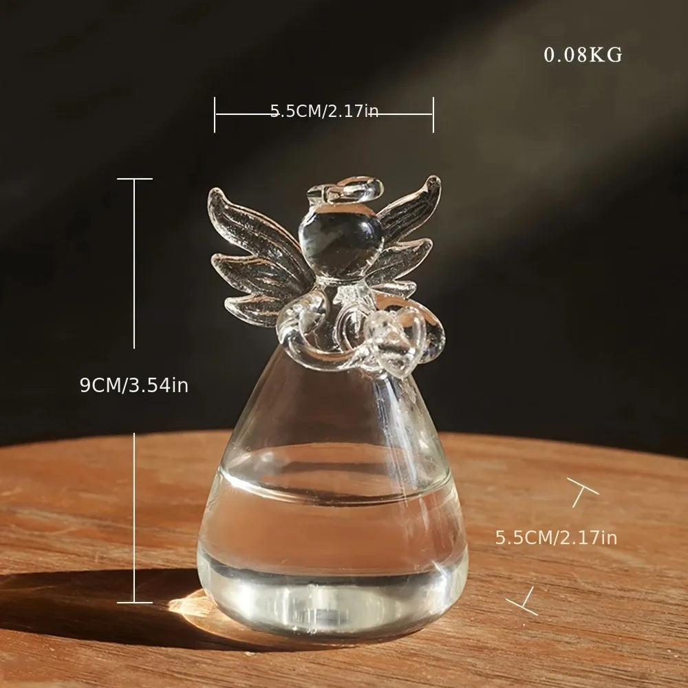Angel Figurine Glass Vase Mini (5.5cm/2.17in) - Handmade Crystal Tabletop Decor for Home, Office, Wedding Gift Idea