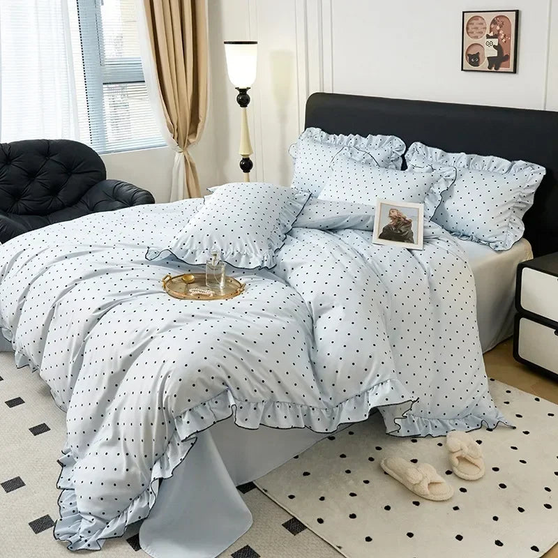 Sweet Rayon Silk Bow Printed Bedding Set Fashion Skin-Friendly Comforter Cover Sets for Summer Single Double Bed Quilt Cover Kit