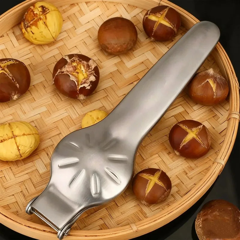 2-in-1 Stainless Steel Chestnut Opener & Bottle Opener - Kitchen Nut Cracker with Cutter Sheath