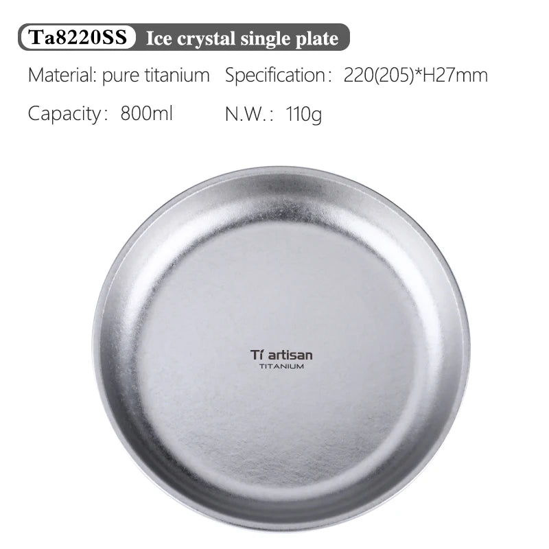 Tiartisan Titanium Ultralight Portable Outdoor Camping Frosted Round Plate 220mm Extra Large Fruit Salad Dinner Dishes Tableware