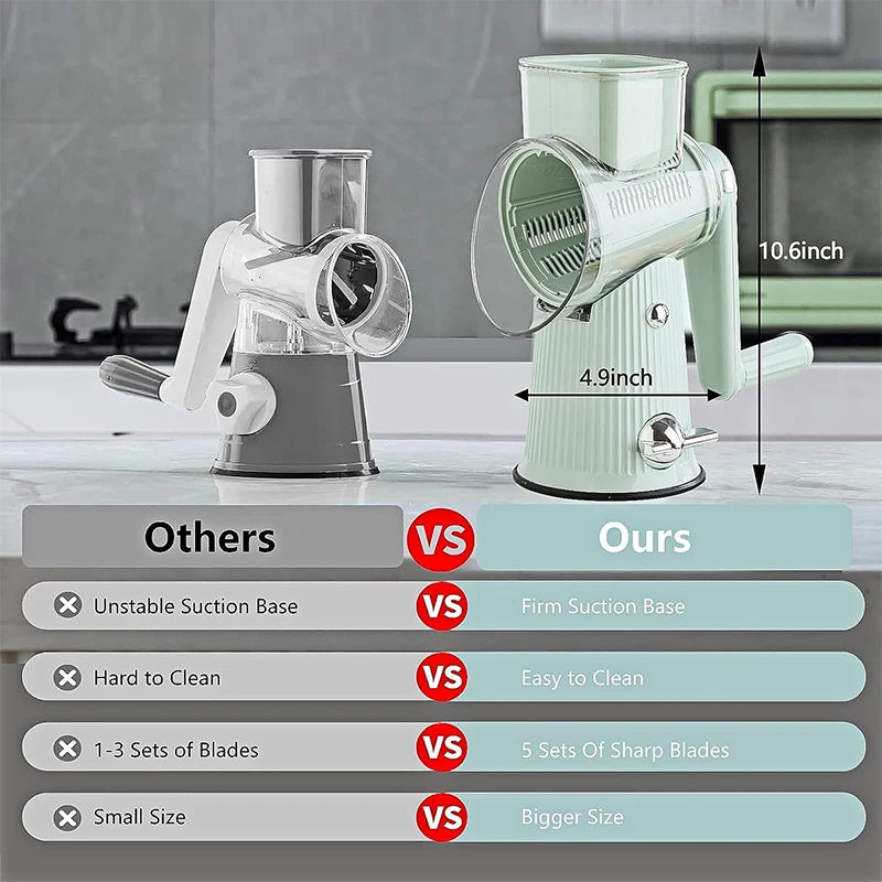 5-in-1 Rotary Cheese Grater Vegetable Cutter with Suction Base