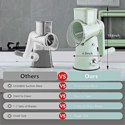 5-in-1 Rotary Cheese Grater Vegetable Cutter with Suction Base - Hom Haven