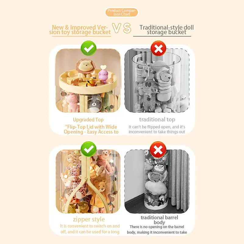 Transparent Doll Storage Box Plush Toy Organization Toy Storage Tube DIY Zipper Bins Kid Christmas Gift Children's Toy Organizer