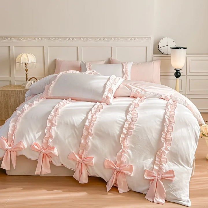 3 Piece Sheet Set  pink bowknot duvet cover Set ， comfortable Bedding Set Bedspread for All Season