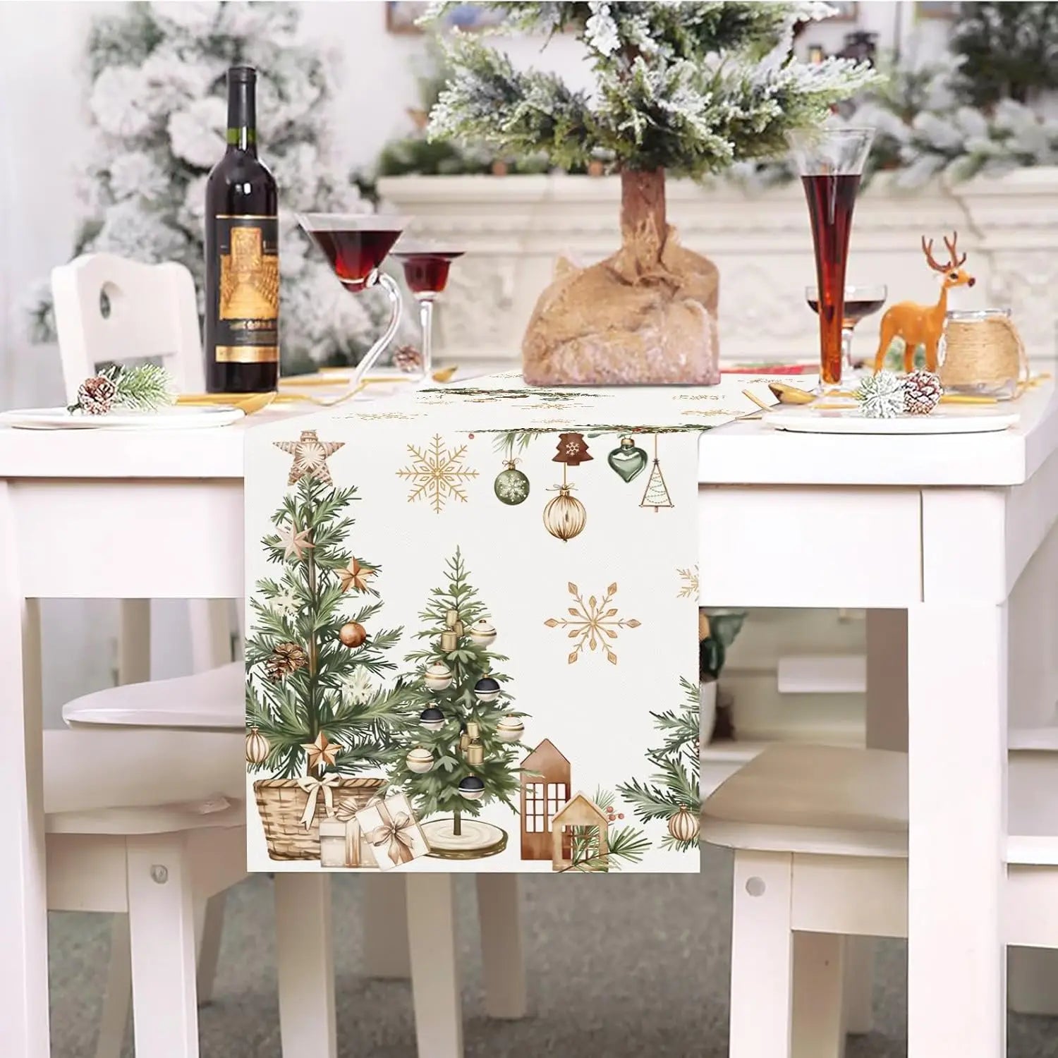 Christmas Snowflakes Xmas Trees Holly Table Runner Party Decor Winter Holiday Kitchen Dining Table Runner Christmas Decorations