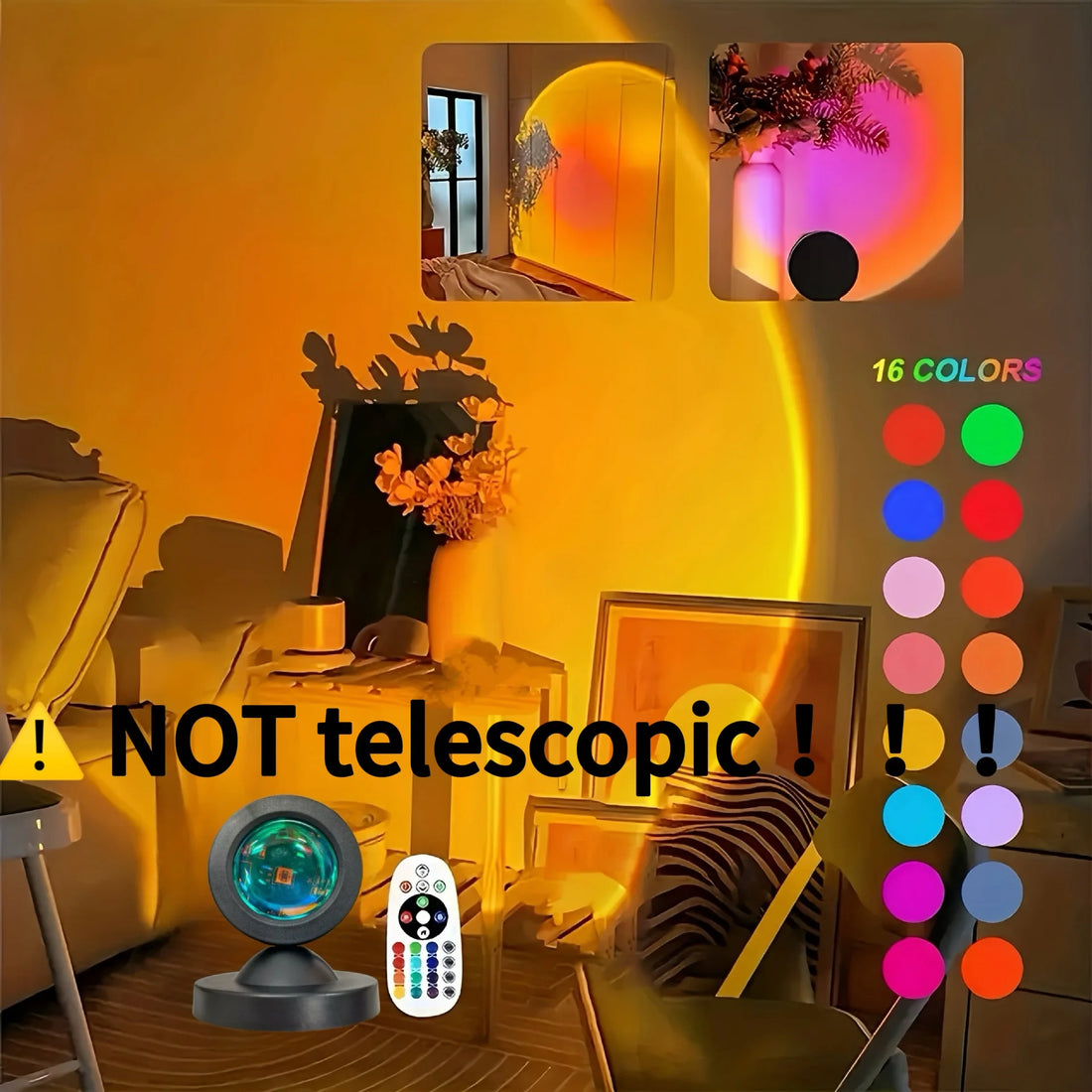 Sunset Projection Night Light 16-Color RGB Remote Control Bedroom Lamp