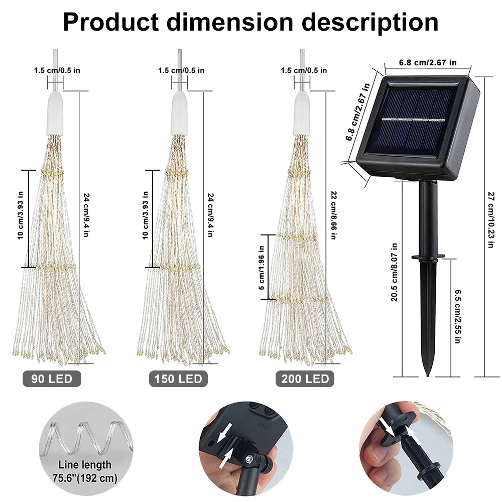 Solar Firework LED Lights Outdoor Copper Wire Fairy Lights for Garden