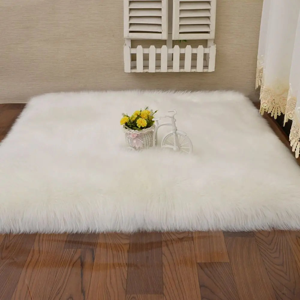 Plush Soft Imitation Sheepskin Bedroom Carpet - Long Hair Bedside Mat & Sofa Cushion Rug