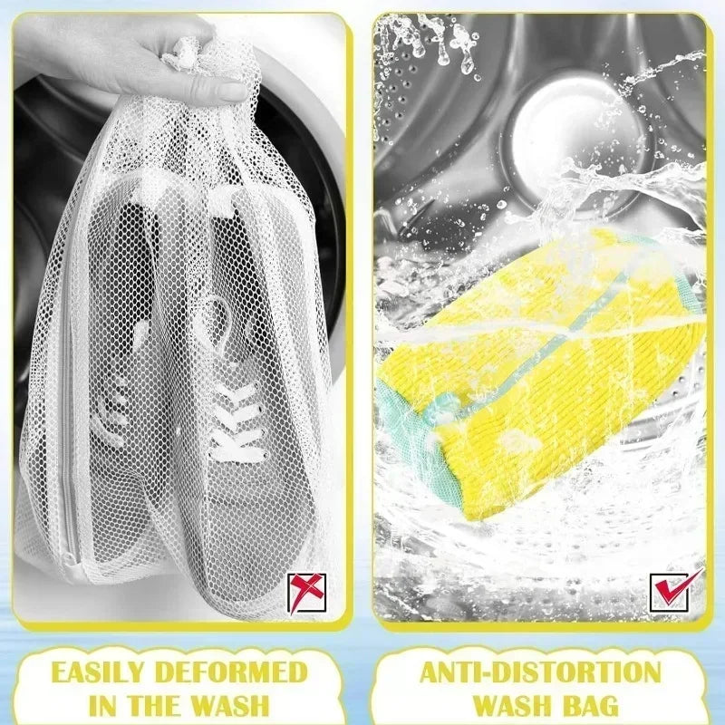 Shoe Washing Machine Bag with Liquid Shoe Brush Set - Durable Laundry Shoe Bag for All Shoe Types (1/2/4 Pcs)