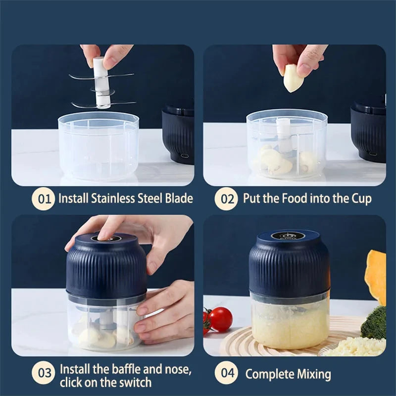 250ml Mini Electric Garlic & Vegetable Chopper USB Rechargeable Kitchen Grinder