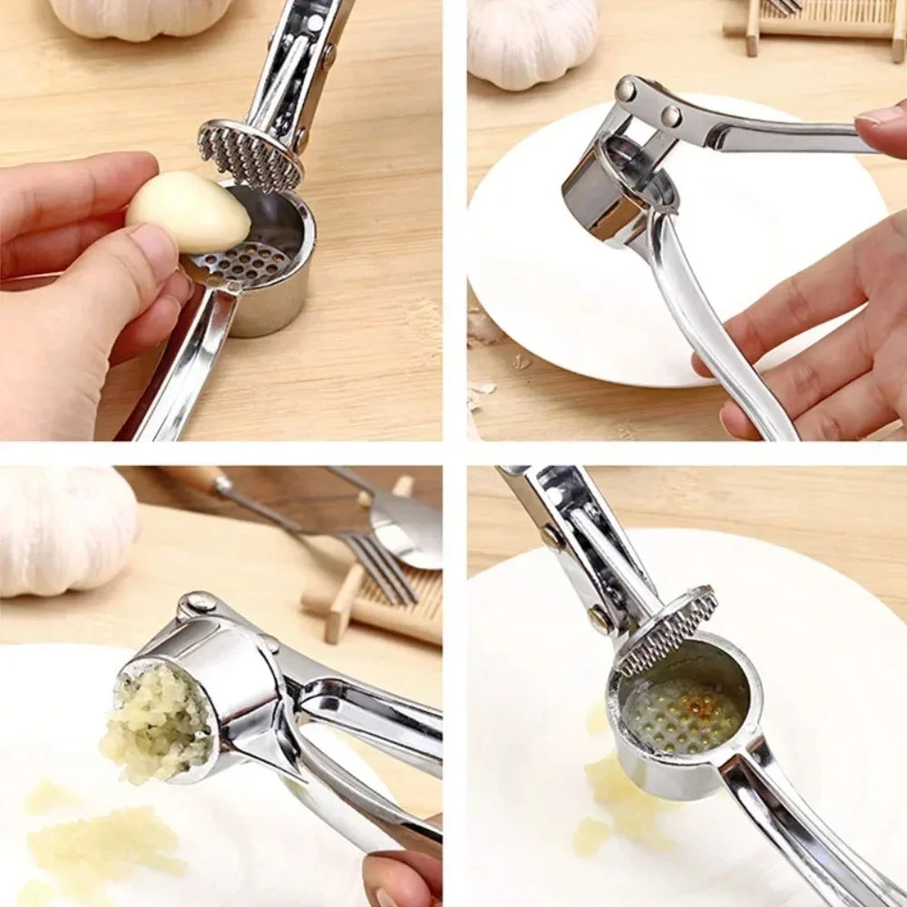 Stainless Steel Garlic Crusher & Peeler - Easy-Clean Garlic Press Kitchen Tool