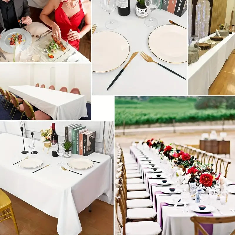 White Table Cloth Waterproof Anti Scratch Polyester Tablecloth Decorative Washable Fabric Table Cover Home Dining Buffet Party
