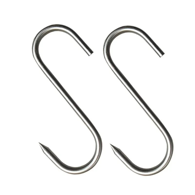 Stainless Steel S-Hook with Pointed Tip - Meat Hanger & Kitchen Storage Hook for Butcher Shop & Home