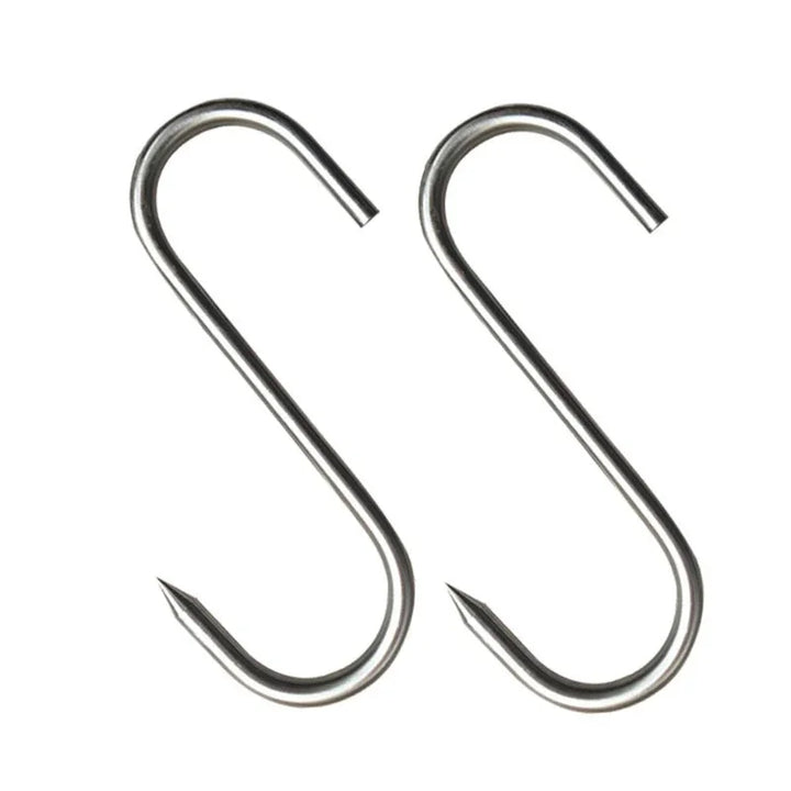 Stainless Steel S-Hook with Pointed Tip - Meat Hanger & Kitchen Storage Hook for Butcher Shop & Home