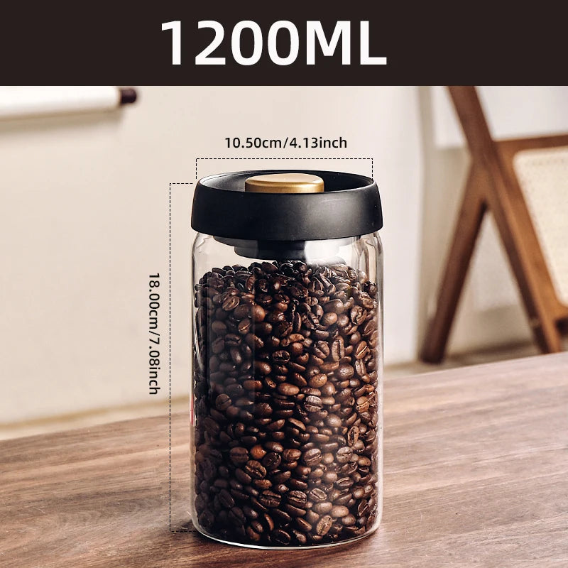 Vacuum Sealed Glass Storage Jar - Airtight Coffee Bean, Tea & Food Container