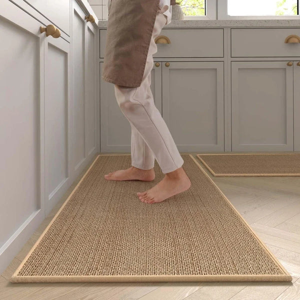 Washable Faux Sisal Kitchen Runner Rug - Non-Slip Natural Rubber Back Woven Kitchen Mat - Hom Haven