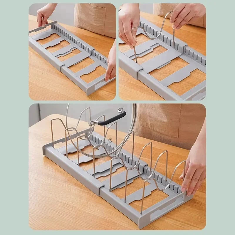 Adjustable Expandable Pot & Lid Organizer Rack with 7 Compartments