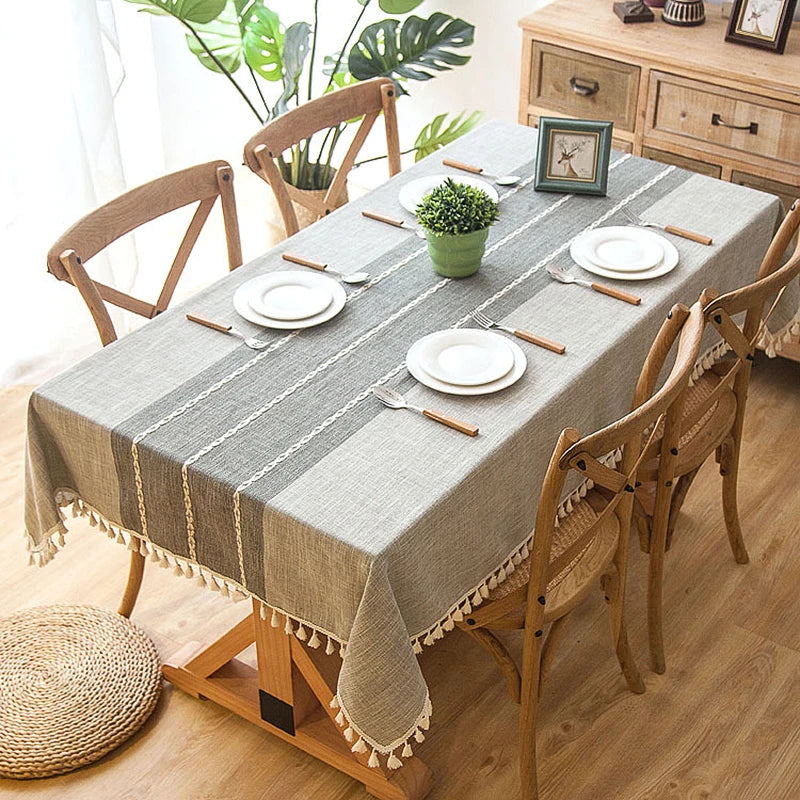 Battilo Linen Cotton Tablecloth Round Rectangular Table Cloth Waterproof Table Cover for Dining Coffee Table Kitchen Room Decor