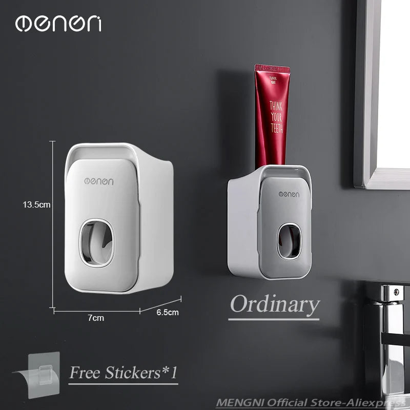 MENGNI Automatic Toothpaste Dispenser - Wall-Mounted Punch-Free Toothbrush Holder & Bathroom Accessory Rack - Hom Haven
