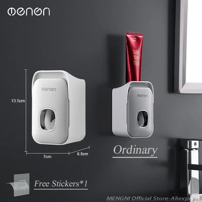 MENGNI Automatic Toothpaste Dispenser - Wall-Mounted Punch-Free Toothbrush Holder & Bathroom Accessory Rack - Hom Haven