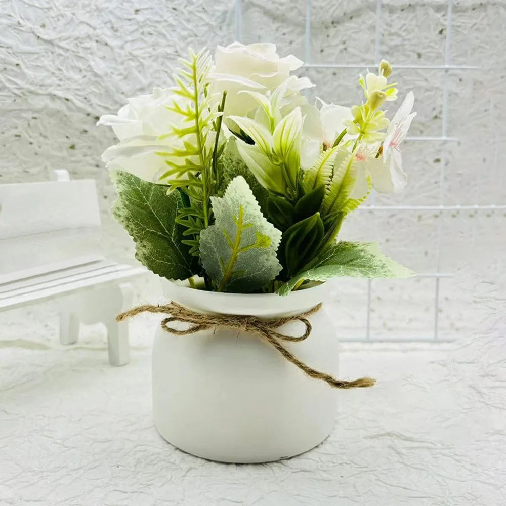 3-Rose Artificial Potted Plant - Realistic Fake Flower Miniscape with Vibrant Colors for Home Decor