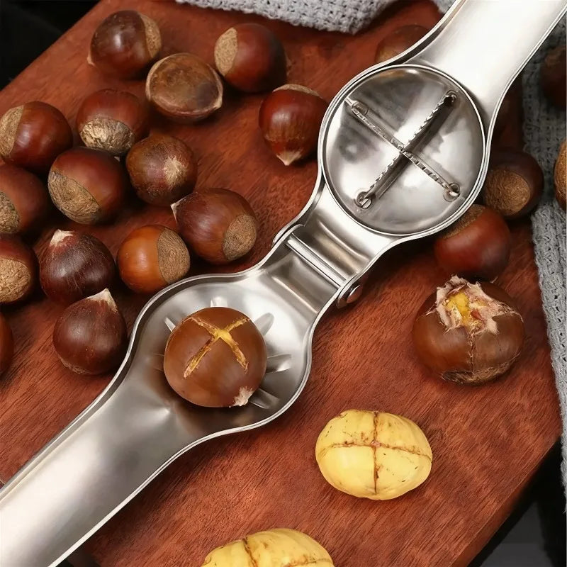 2-in-1 Stainless Steel Chestnut Opener & Bottle Opener - Kitchen Nut Cracker with Cutter Sheath