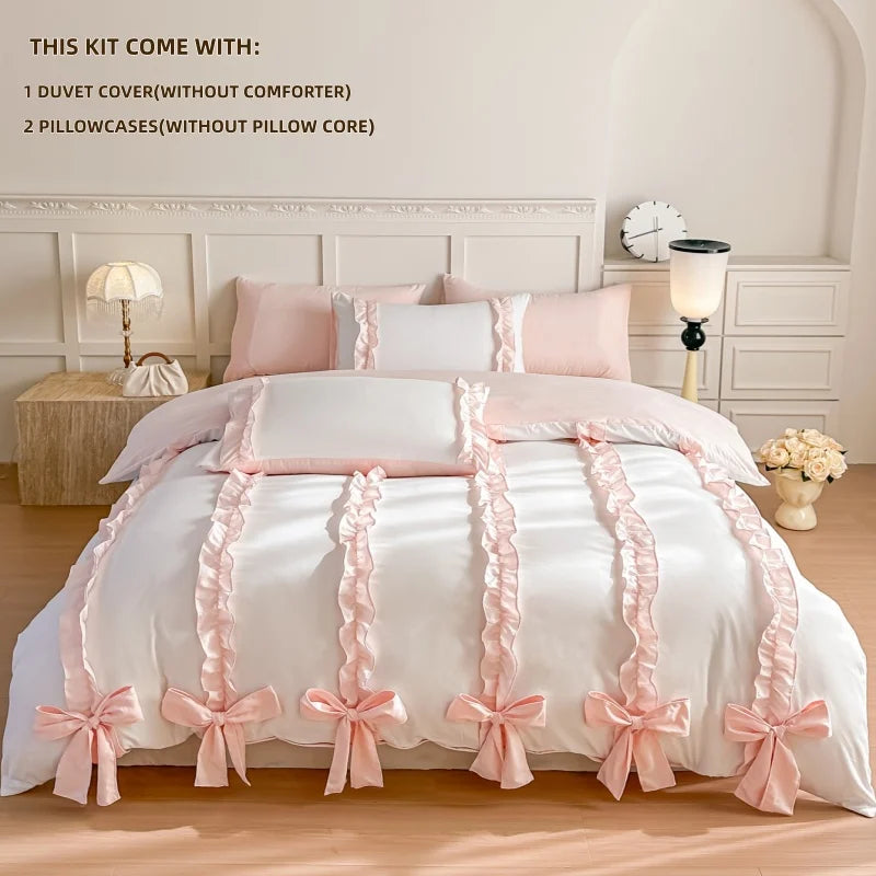 3 Piece Sheet Set  pink bowknot duvet cover Set ， comfortable Bedding Set Bedspread for All Season