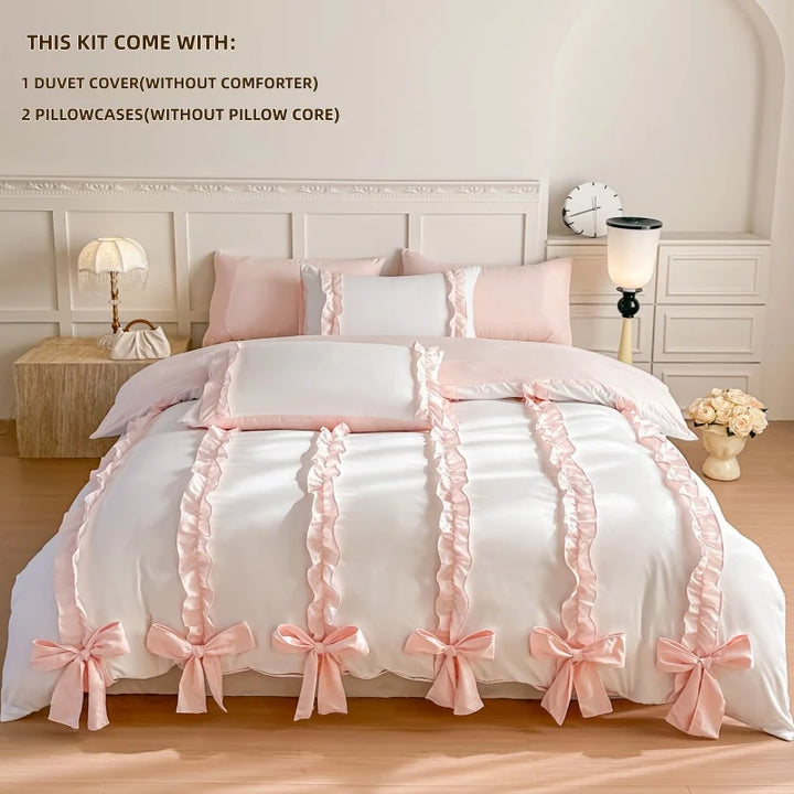 3 Piece Sheet Set  pink bowknot duvet cover Set ， comfortable Bedding Set Bedspread for All Season