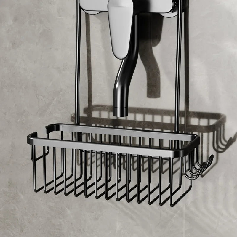 No-Drill Shower Rack & Toilet Storage Basket - Wall-Mounted Aluminum Bathroom Shelf for Bath Products - Hom Haven