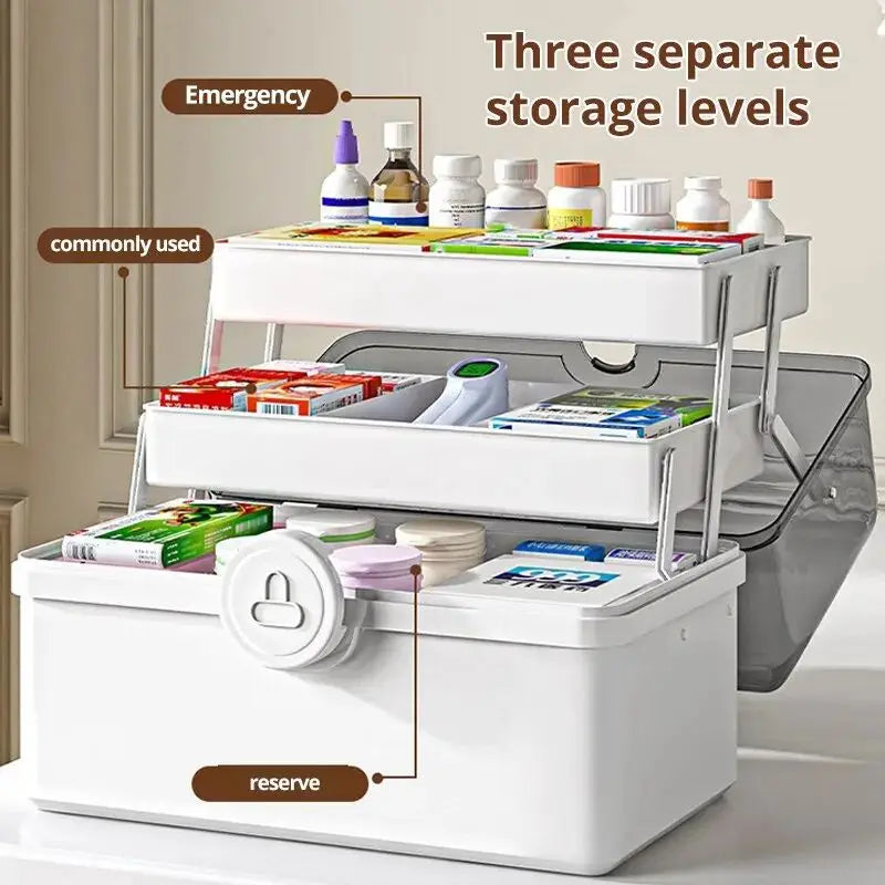 Large Capacity Multi-Layer Home Medicine Storage Box - Lockable First Aid Organizer Cabinet