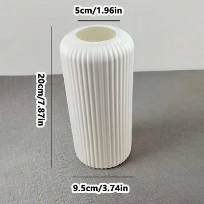 Striped Ceramic-Like Plastic Vase - Creative Decorative Flower Vase for Floral Arrangements & Home Decor - Hom Haven